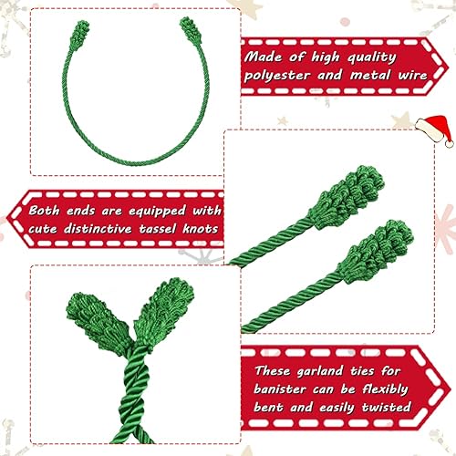 Miniatura 2 de Guirnalda de Navidad, lazos decorativos de 20 pulgadas, extendidos para guirnaldas, barandillas de Navidad, decoración de vacaciones, reutilizables
