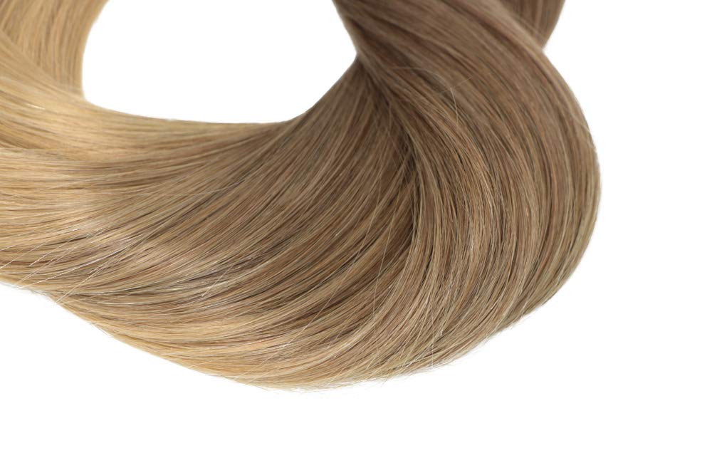 HUAYI Chocolate Dip Blonde Ombre 20inch 120g 7Pcs Clip In Hair Extensions Human Hair Double Weft Thick End Straight Soft For Full Head Balayage Hair(2627#20'')
