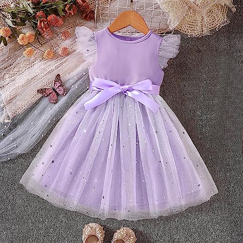 Toddler Girls Sequin Puffy Fly Sleeve Lace Dresses with Bow Tie Pink Princess Dress for Kids Wedding Party Cloth2