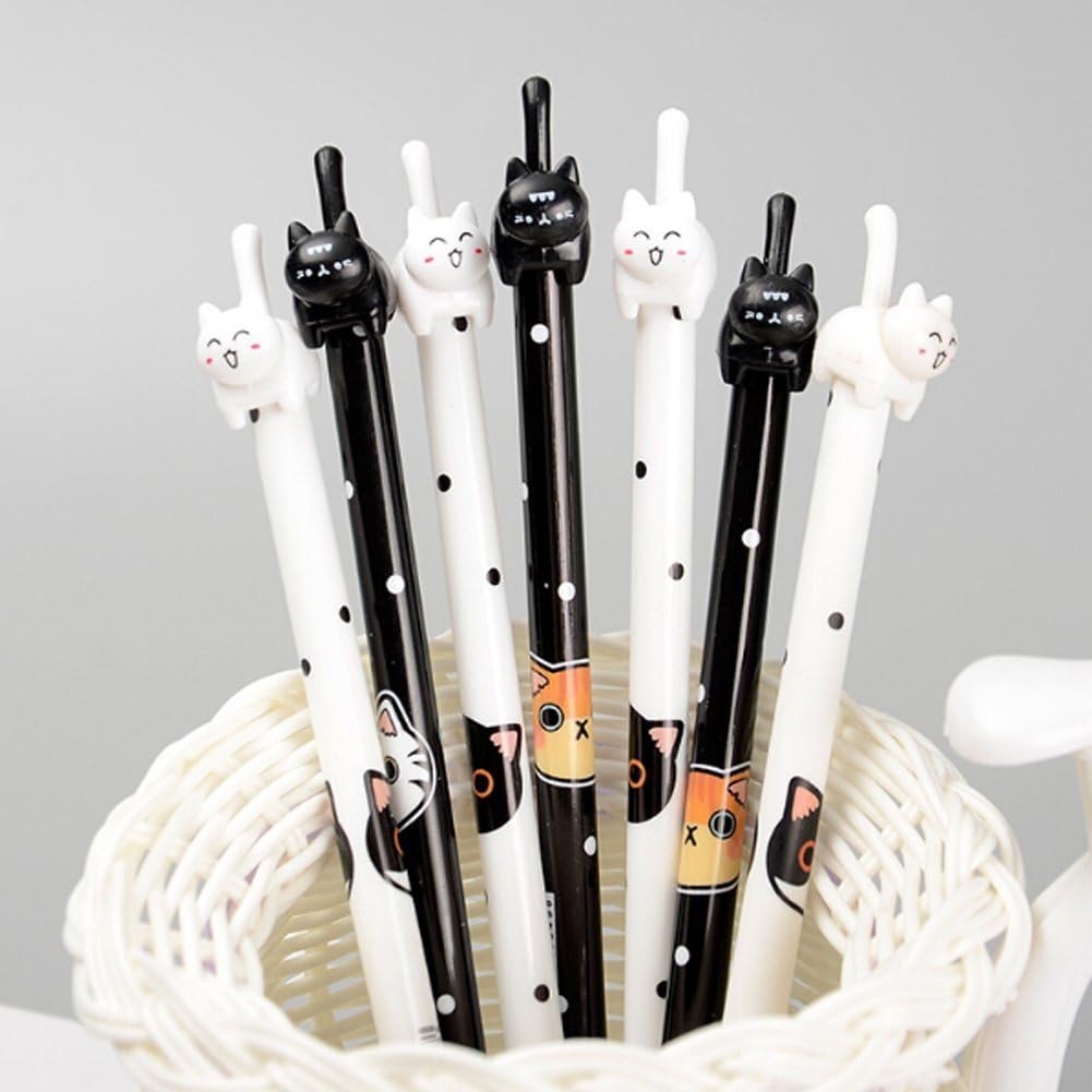 BESTIM INCUK 6 Pack Cute Cat Kitty Gel Roller Ball Pens with 0.38mm Extra Fine Point Black Ink Stationery Office Supplies Back to School Birthday Gfit