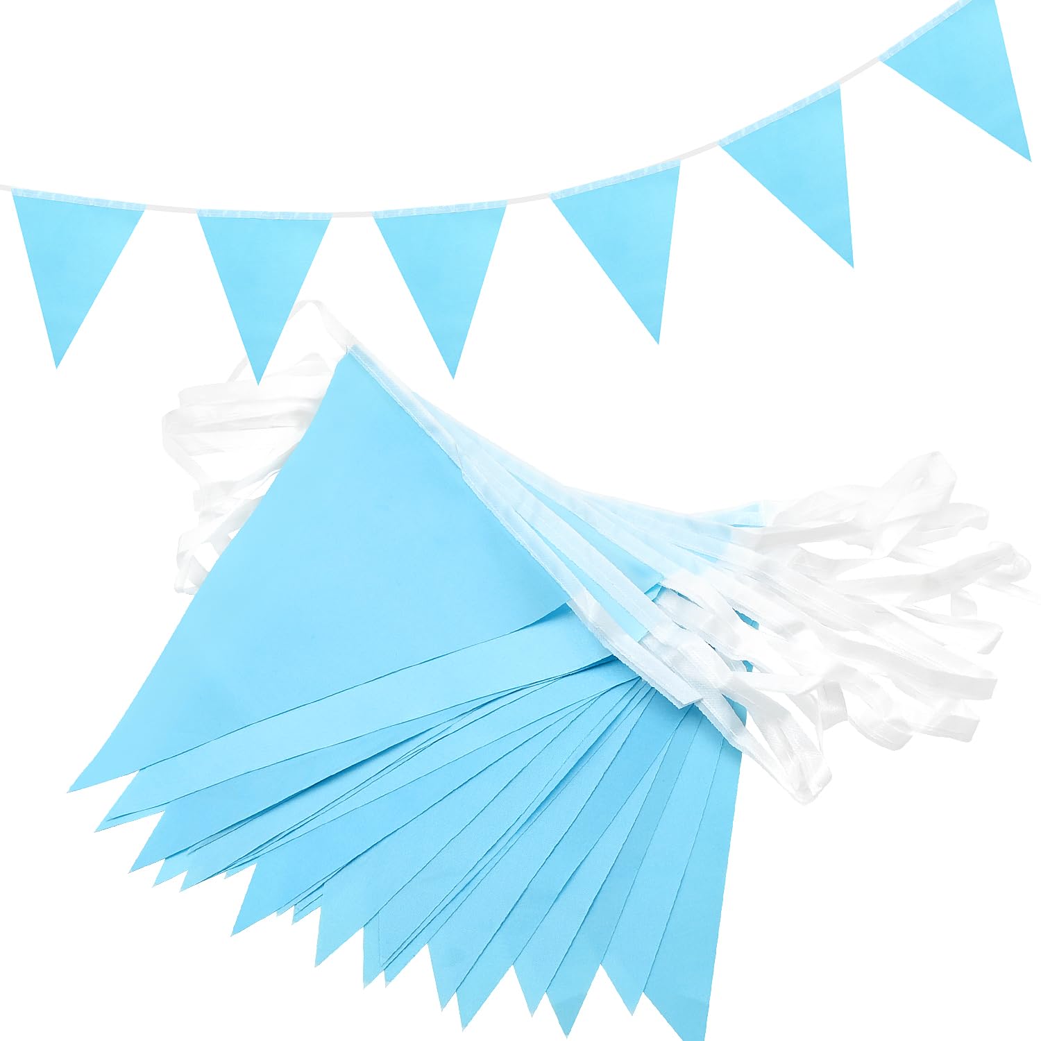 QRTDXP 20m 52pcs Baby Blue Bunting Banner，Recyclable Blue Pennants for Baby Shower Birthday Party Festival Indoor Outdoor Party Decoration