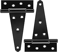 HILLMASTER 6 Inch Heavy Duty Black T-Strap Hinges for Shed Doors, Barn Gates, Fences - Rustproof Steel Tee Hinges, 2 Pack