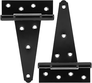 HILLMASTER 6 Inch Heavy Duty Black T-Strap Hinges for Shed Doors, Barn Gates, Fences - Rustproof Steel Tee Hinges, 2 Pack