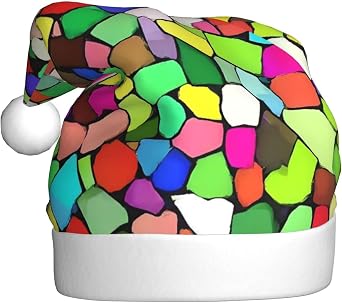 Santa Hat For Adults Christmas Hat Unisex Holiday Xmas Hats For New Year Festive Party,Colorful Tie Dye Stained Glass