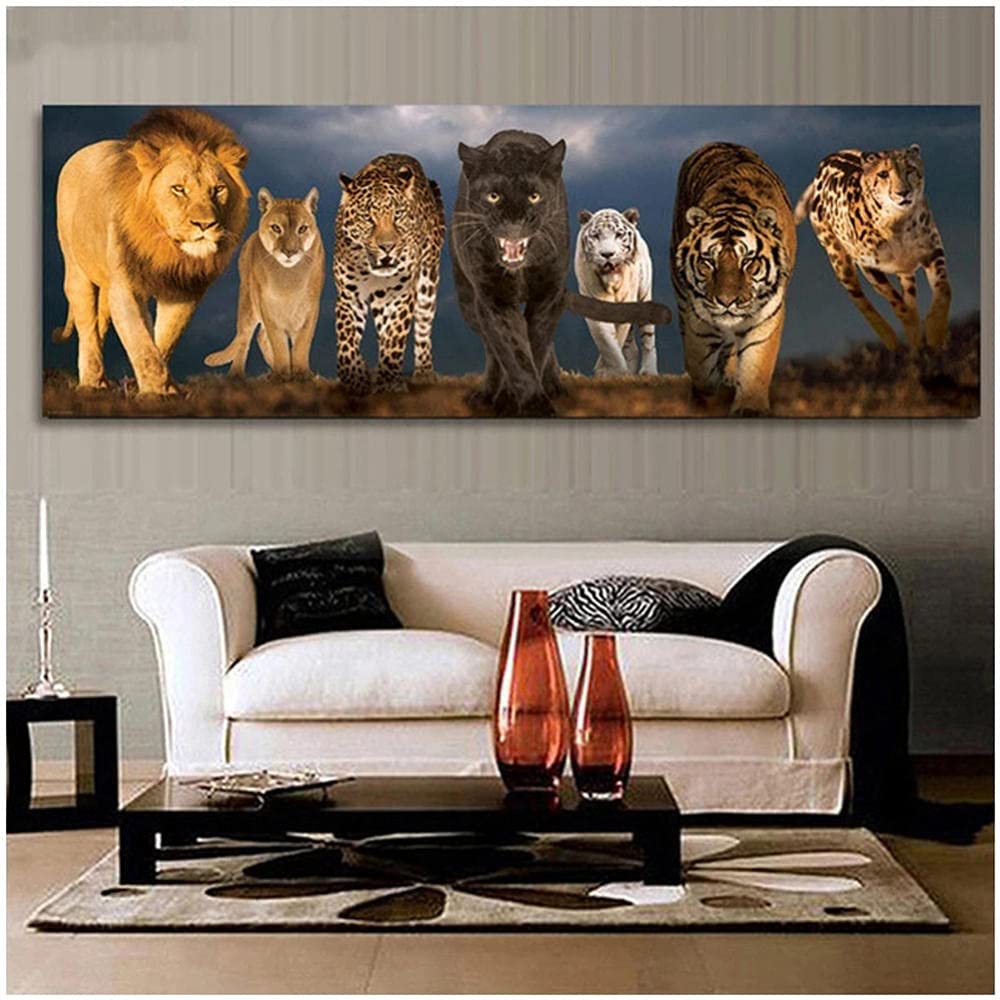 Diamond Painting Animal Lion Tiger Leopard,5D Diamond Painting Kits,DIY Diamond Art Kits,Painting by Number Kits,Diamond Embroidery Cross Stitch Arts Craft,Perfect for Home Wall Decor 60x180cm/24x70in