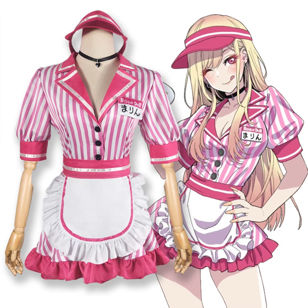Kitagawa Marin - Disfraz de cosplay rosa, vestido de camarero, uniforme de trabajo, juego completo de disfraz de anime cosplay - 2X Grande