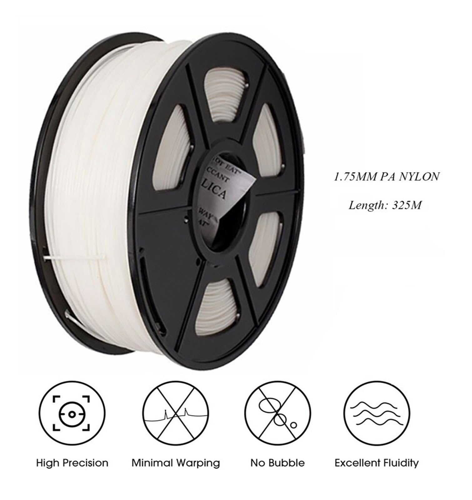 250/500 g Nylon-3D-Druckerfilament PA-Polyamid 1,75 mm Hohe Zugfestigkeit Flexibilität Sublimation(Black- 500g)