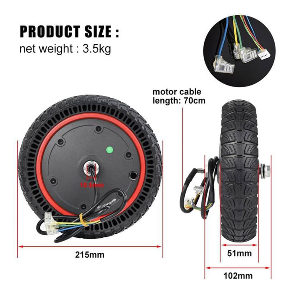 Cocoarm Rueda de Motor de 350 W, Goma Pura, a Prueba de Pinchazos, Compatible con Scooter Eléctrico M365 Pro2 1s Lite