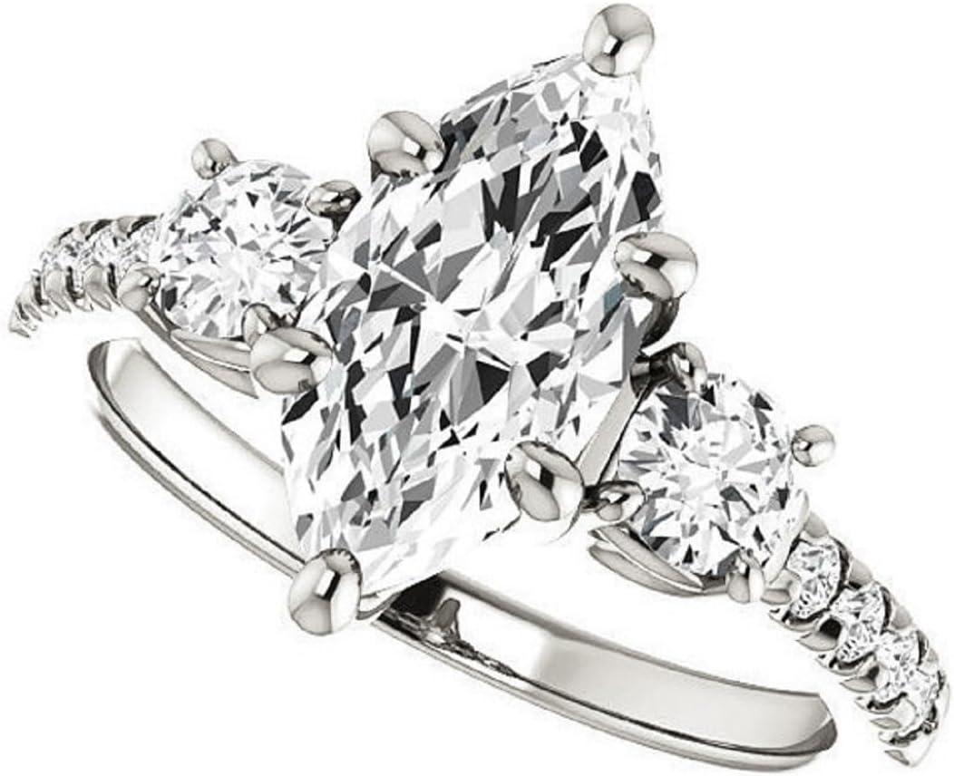 Moissanite Engagement Ring, 1.0 CT Marquise Cut, Sterling Silver Halo Setting Anniversary Promise Ring for Women