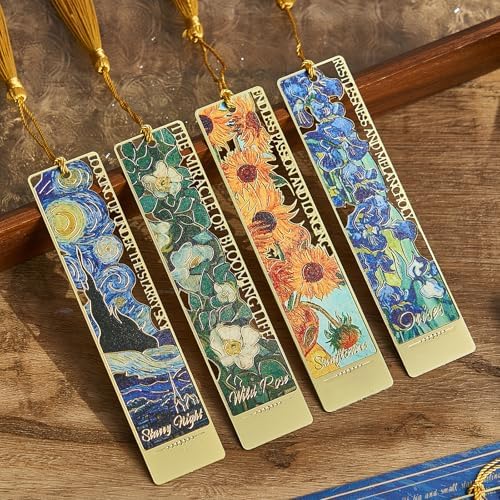 4Pcs Metal Bookmarks with Tassels, Art Van Gogh Book Marker for W...