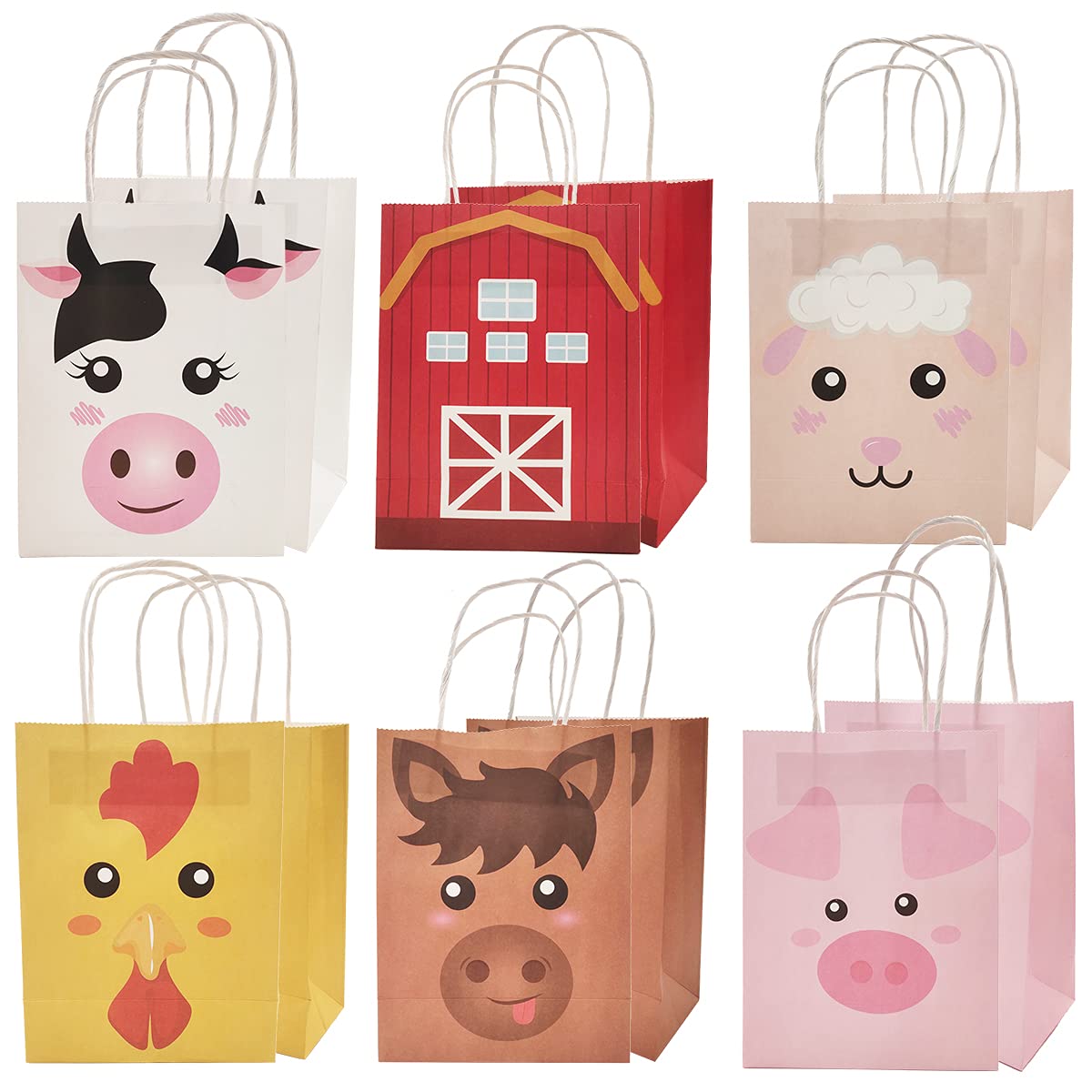 Papier Cadeau Enfant Sacs Cadeaux Kraft 12 Pièces - 22x12x8 Cm - Avec 18 Autocollants - Anniversaire Autocollants Sacs Cadeaux
