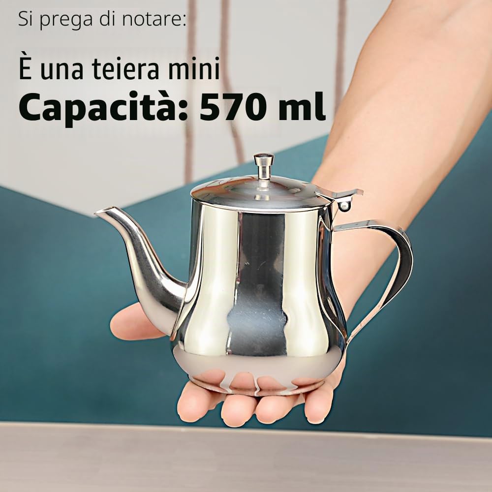 SANQIAHOME Teiera in acciaio inox (argento, 570 ml)