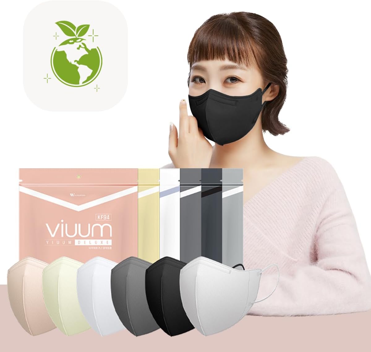 HOMSSEM [25pcs VIUUM Deluxe Korean Face Color Mask– Soft and Durable Korea Face Mask for Adults –2D 4-Layer Filter 6Color (Black-Medium)