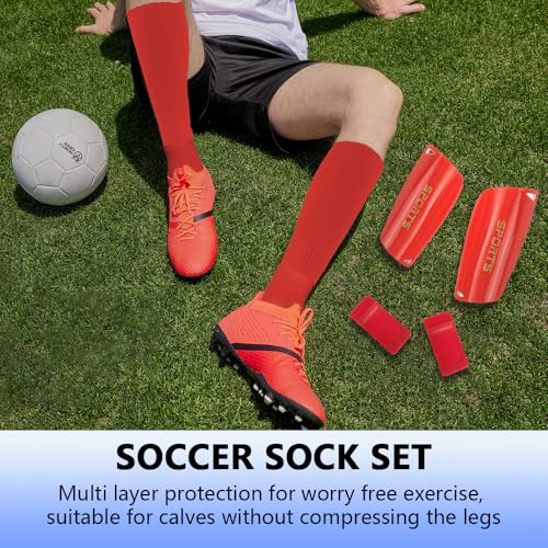 1 Pair Mens Grip Soccer Socks, 1 Pair Shin Sleeves with 1 Pack Shin Guards and 2 Shin Straps, Soccer Football Game Set 5 Pcs2