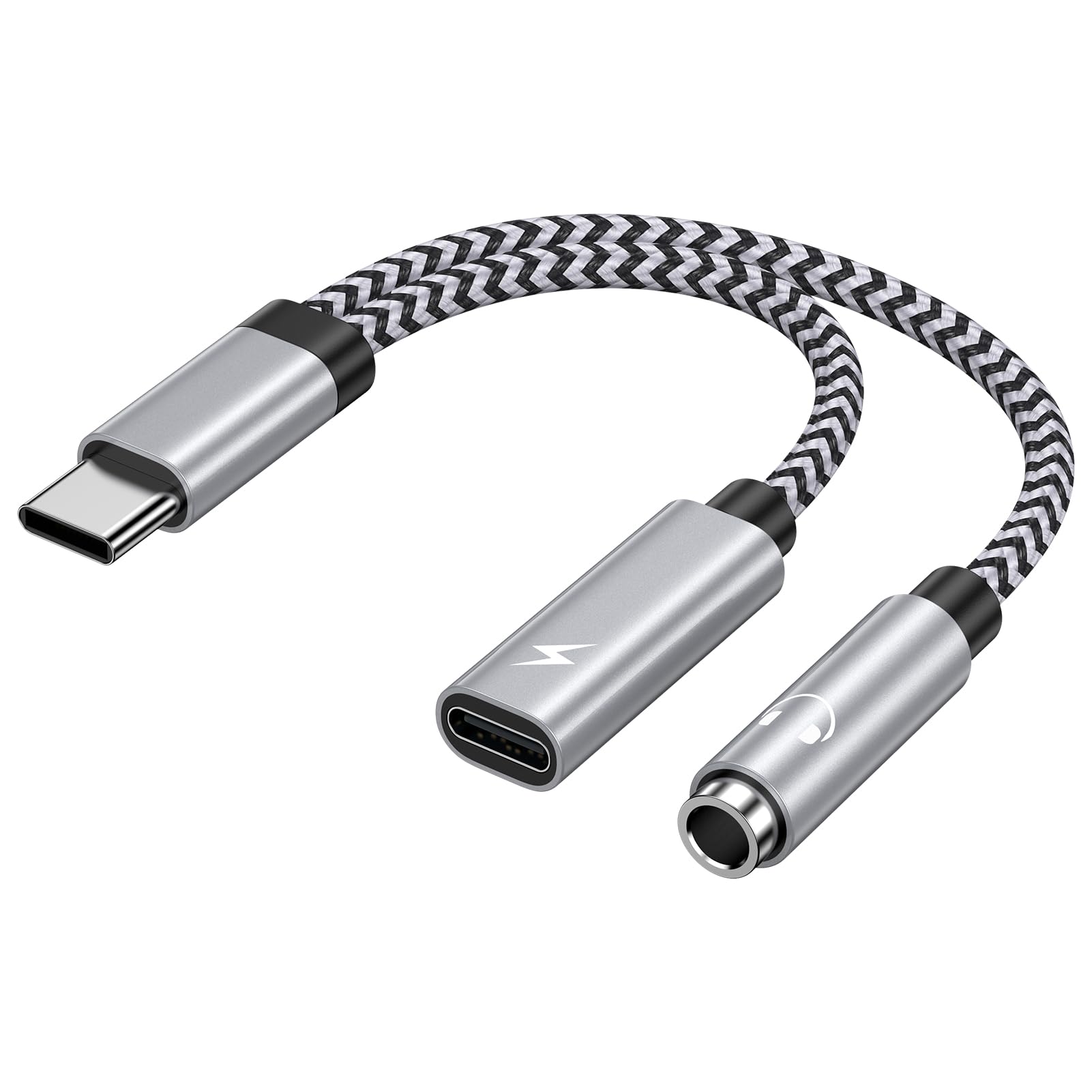 Adaptateur USB C Jack 3,5mm 2 en 1 pour iPhone 17 Pro Max Samsung Galaxy S26 S25 Xiaomi Google Pixel