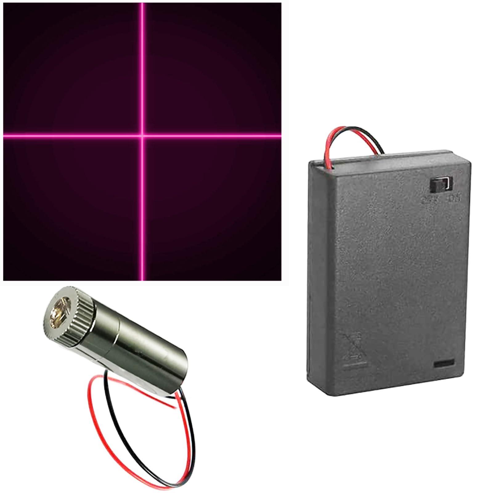 Module de Diode Laser, CTRICALVER 1 pcs 405nm Violet de Croix Laser 3-5V, Distance Focale Réglable, avec Lentille en Piastique + 1pcs 4,5V AA Batterie Boite (Forme de la source lumineuse: croix)