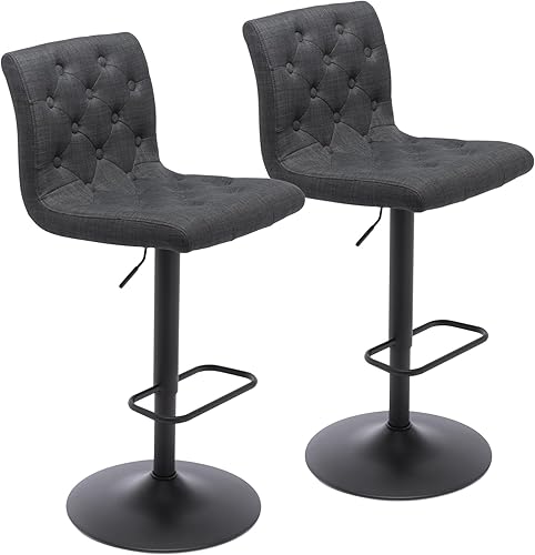 Miniatura 9 de Brage Living Juego de 2 taburetes de bar de tela copetudos, taburetes de bar giratorios ajustables con respaldo, sillas de bar tapizadas sin brazos