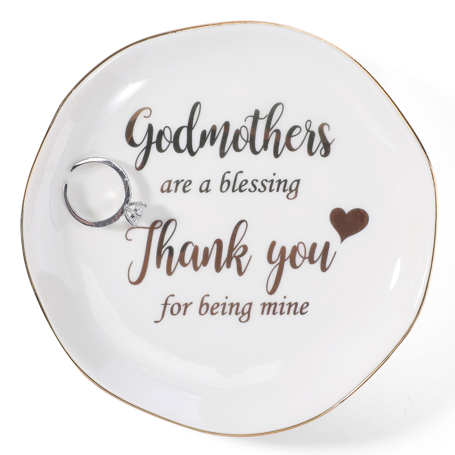 HOME SMILE Christmas Mother Day Birthday Gifts for Godmother Ring Dish Jewelry Tray-Godmother Gifts from Godchild-Godmothers Are Blessing,Thank You for Being Mine