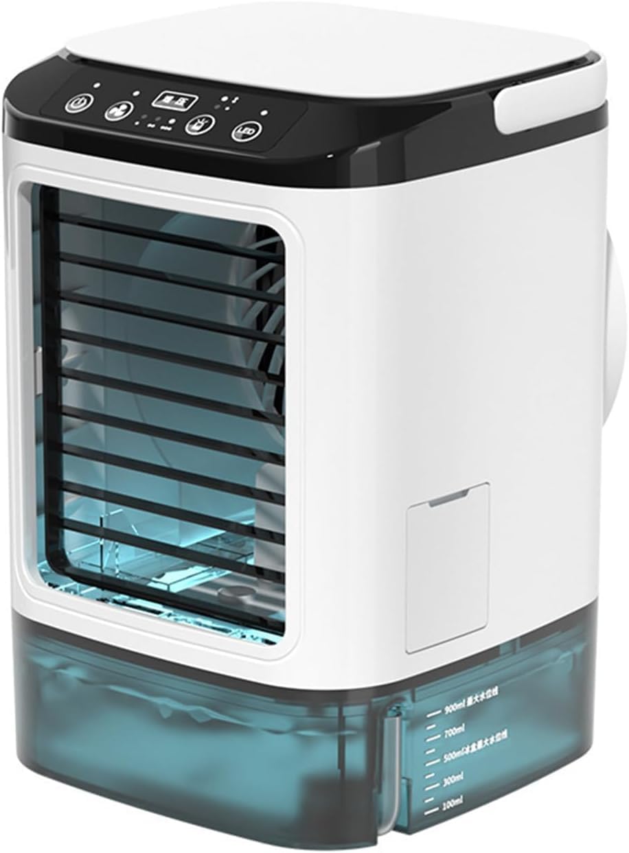 Mini ventilatore portatile per condizionatore d'aria, umidificatore evaporativo silenzioso, 3 in 1, 3 velocità del vento, nebbia di raffreddamento, 7 luci LED, per casa, viaggi, ufficio