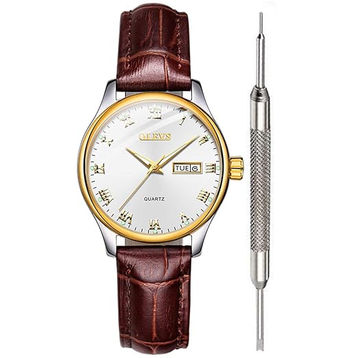 OLEVS Classic Watches for Women Analog Quartz Watch Stainless Steel Rugged Waterproof Watches Roman Numeral Unique Calendar Date Business Wrist Watch