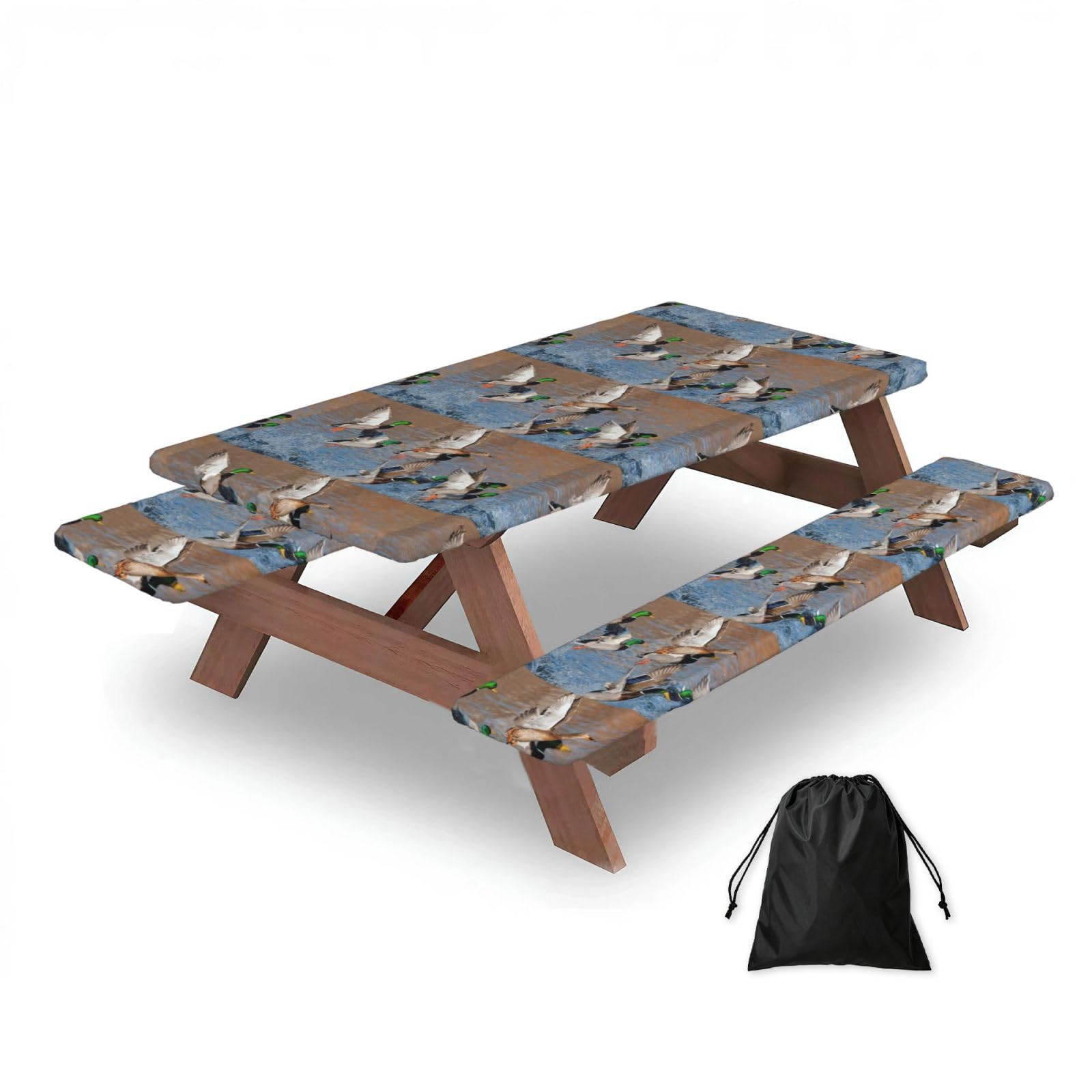 Dopklna As Picture Wild Duck, Picnic Table Cover With Bench Covers -Waterproof Elastic Fitted Tablecloth For Garden Camping Patio 76X152cm