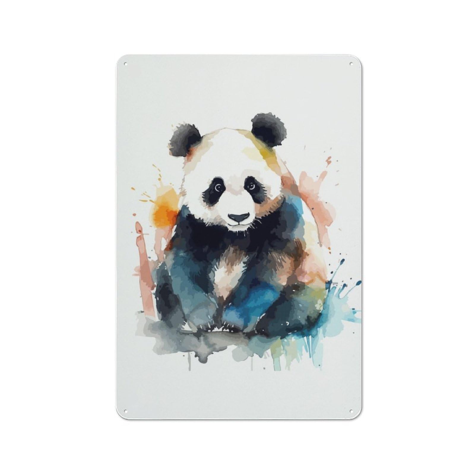 Junmoney Panda Watercolor For Studio Or Craft Room, Rustic Metal Wall Sign 30X20cm, For Vintage Wall Decor Fans, For Metal Sign Collectors