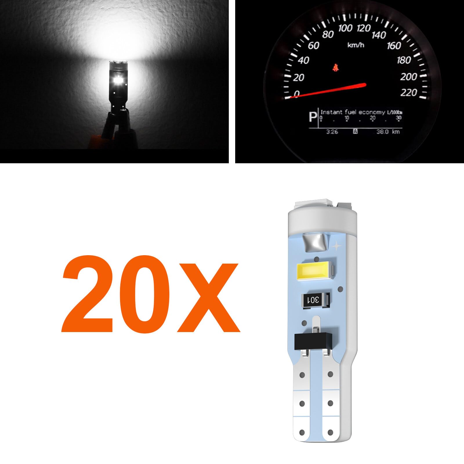 ECCPP 20x Instrument Cluster Dash Panel Lights T5-5-SMD-White