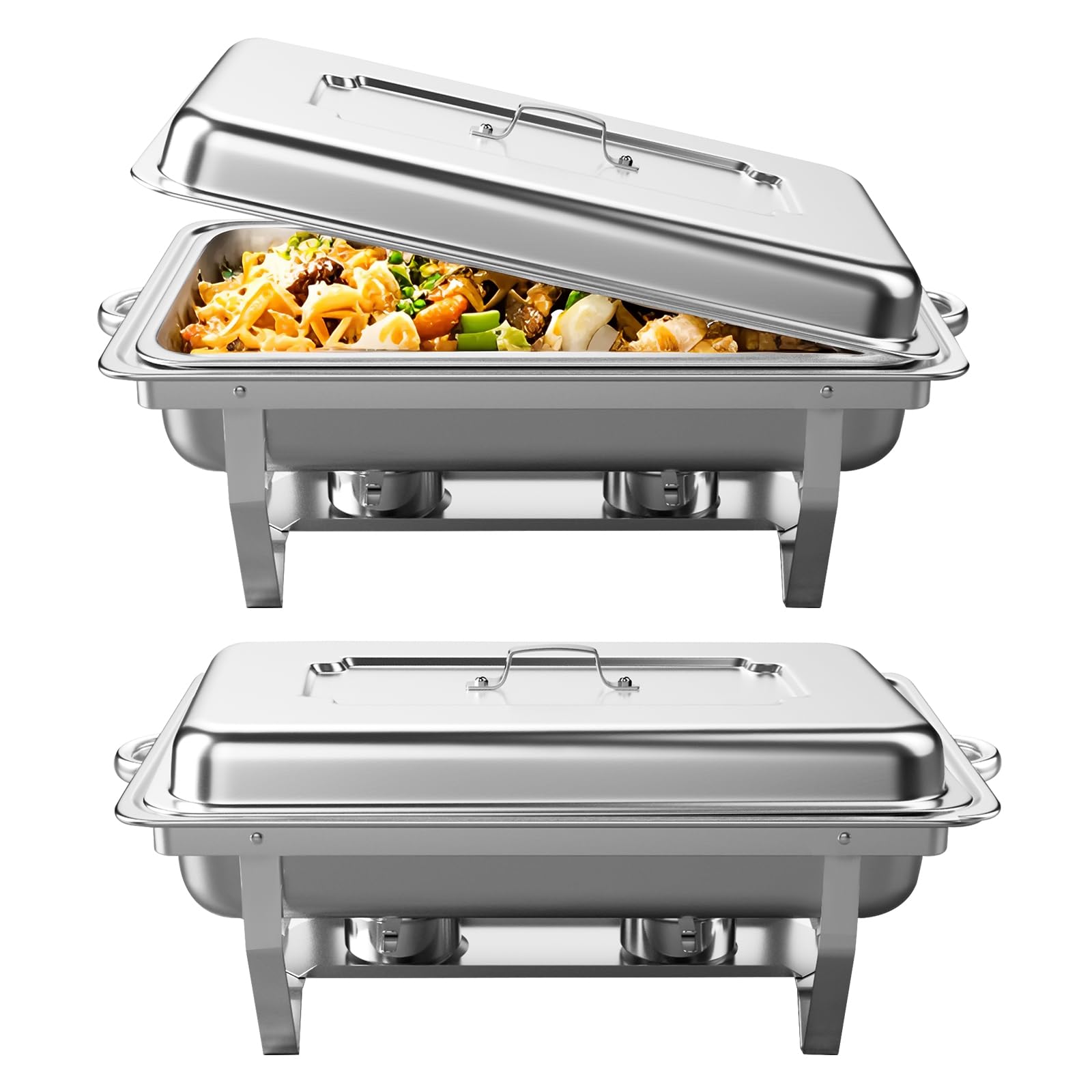 Chafing Dish Speisenwärmer 9L Edelstahl Buffetwärmer Warmhaltebehälter mit Deckel Lebensmittelpfannen und Brennstoffhaltern für Catering, Buffet und Party (2 Sets)