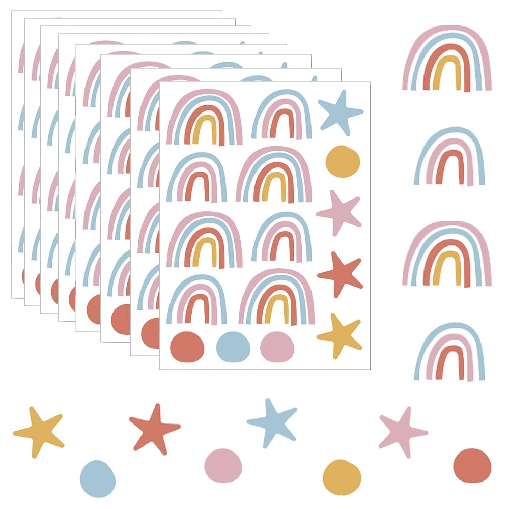 8 Sheets Rainbow Wall Stickers Small Rainbow Wall Decals Colorful Start Stickers for Girls Boys Baby Bedroom Nursery Living Room Wall Decoration (Multicolour)