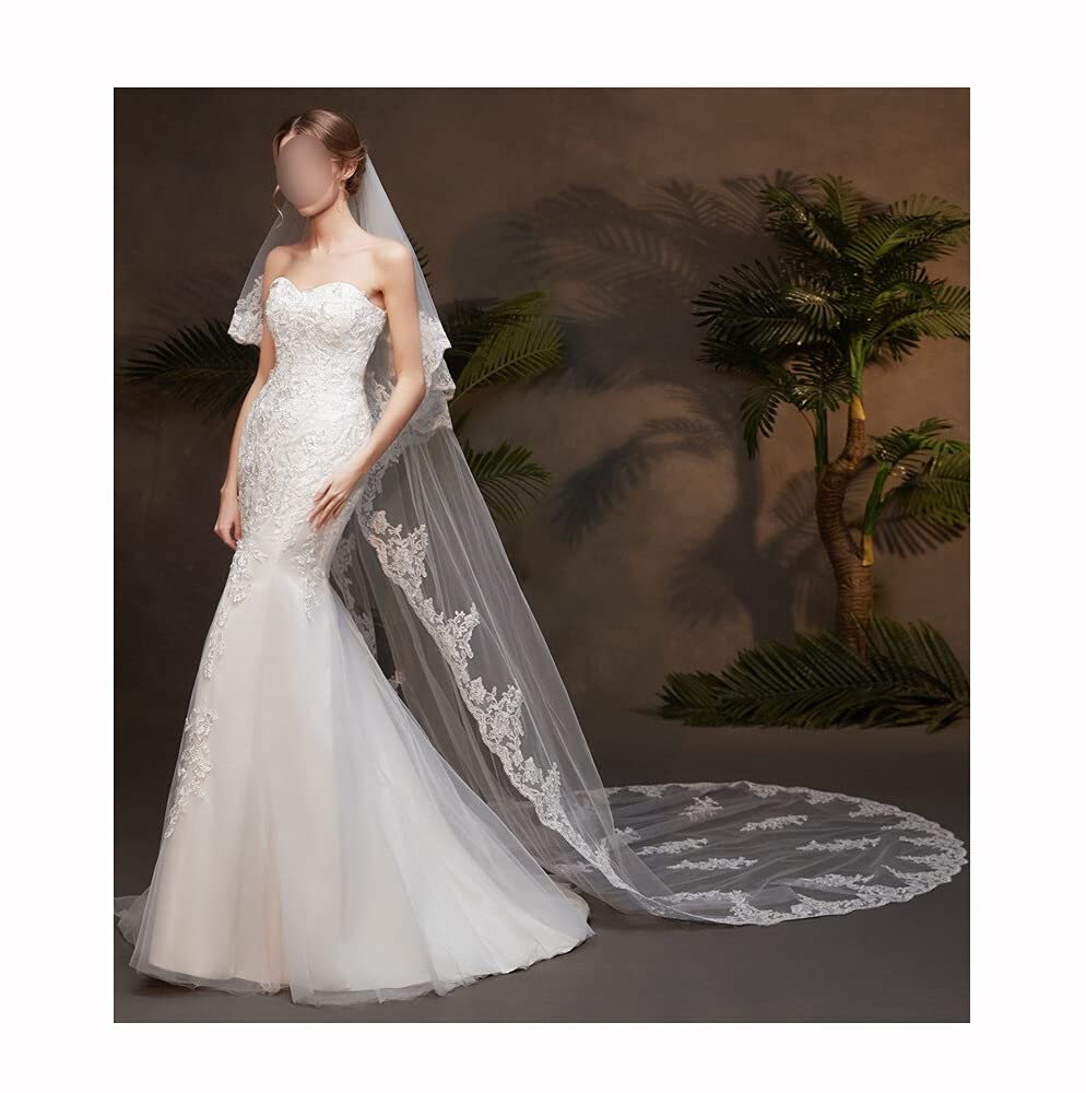 Velo Da Sposa Cattedrale Beautelicate - Tulle 2 Strati, 3m Lunghezza, Con Pettine, Colori Bianco/Avory/Off White - Foto 2