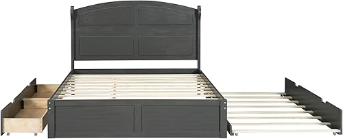 Miniatura 22 de Cama de plataforma de madera de tamaño individual con cabecera en forma de casa, soporte de listones de madera, para dormitorio de niños, niñas,