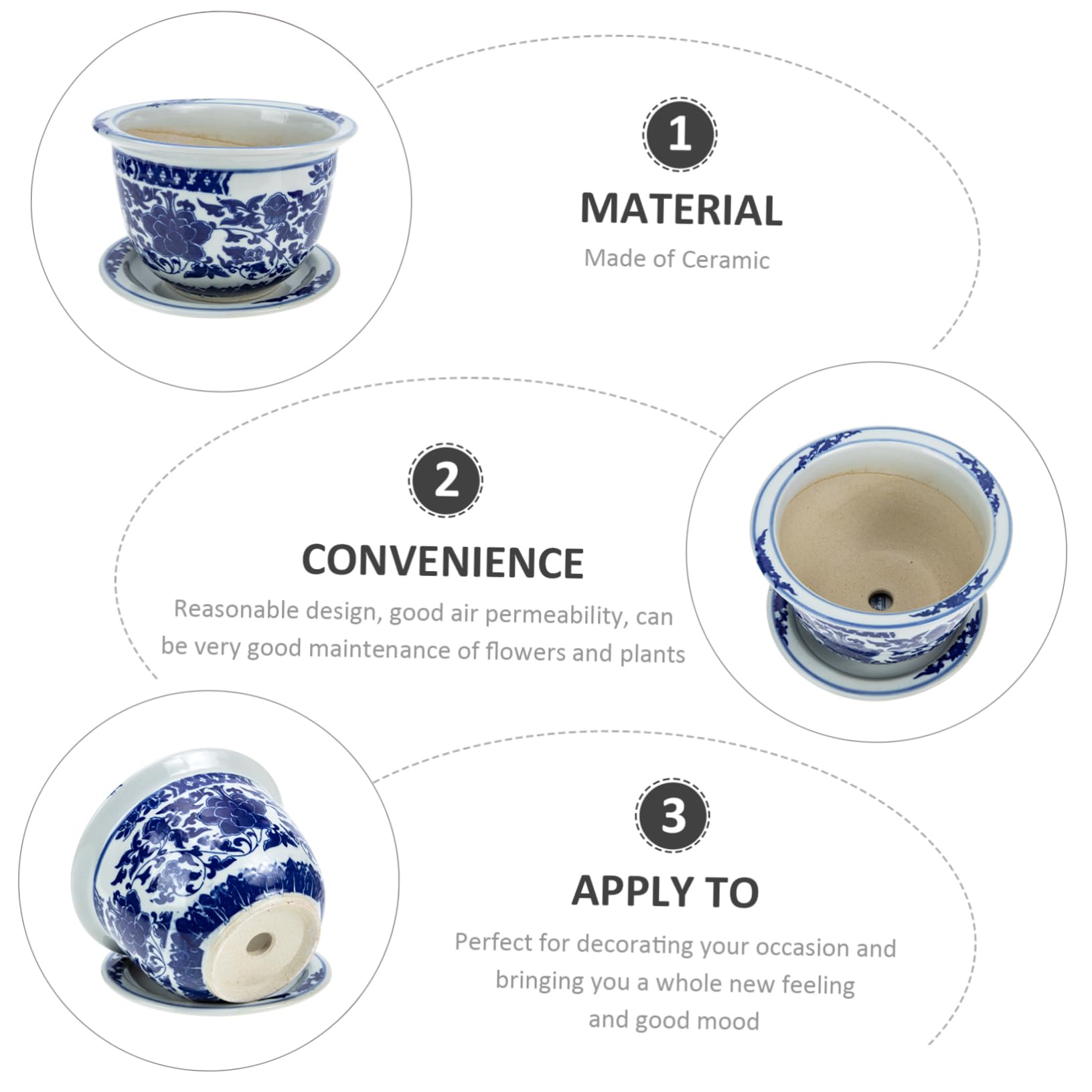 POPETPOP 3 Zestawy Doniczka Doniczka Ceramiczna Doniczka Bonsai Doniczka Gospodarstwa Domowego Doniczka Na Rośliny Doniczki Sadzarki Do Roślin Domowych Duży Rozmiar Sadzarka Ceramiczna