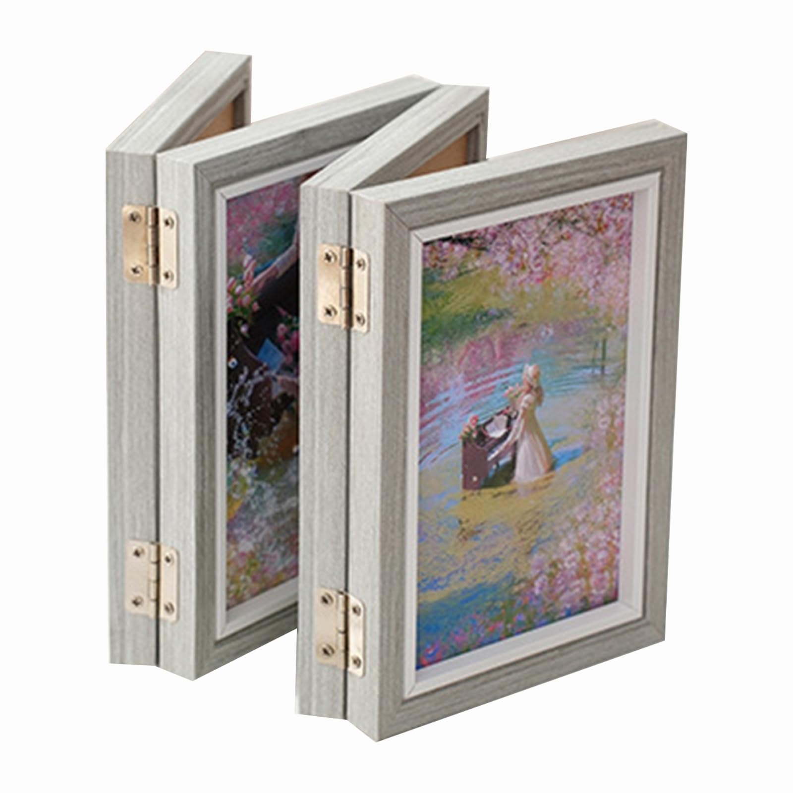 irbaniland 4 Folding Rustic Photo Frames Poster Frames Quadruple Picture Frame Wooden Hinged Photo Frame Stand Vertically on Desktop Standing or for Wall Hanging Display Frame (Grey,Quadruple 4x6)