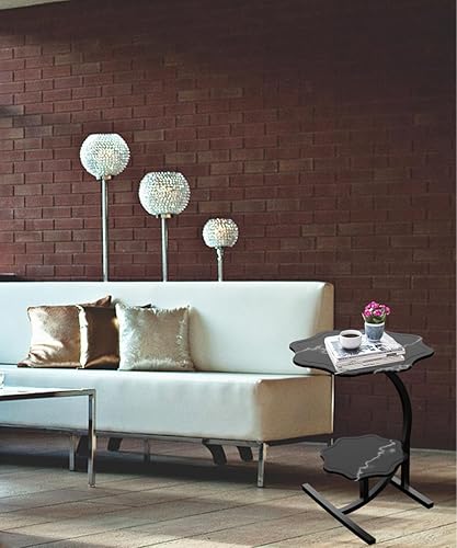Miniatura 4 de Mesa auxiliar pequeña en forma de C con textura de mármol en forma de flor de 2 capas, mesa auxiliar para sofá, mesita de noche para sala de estar,