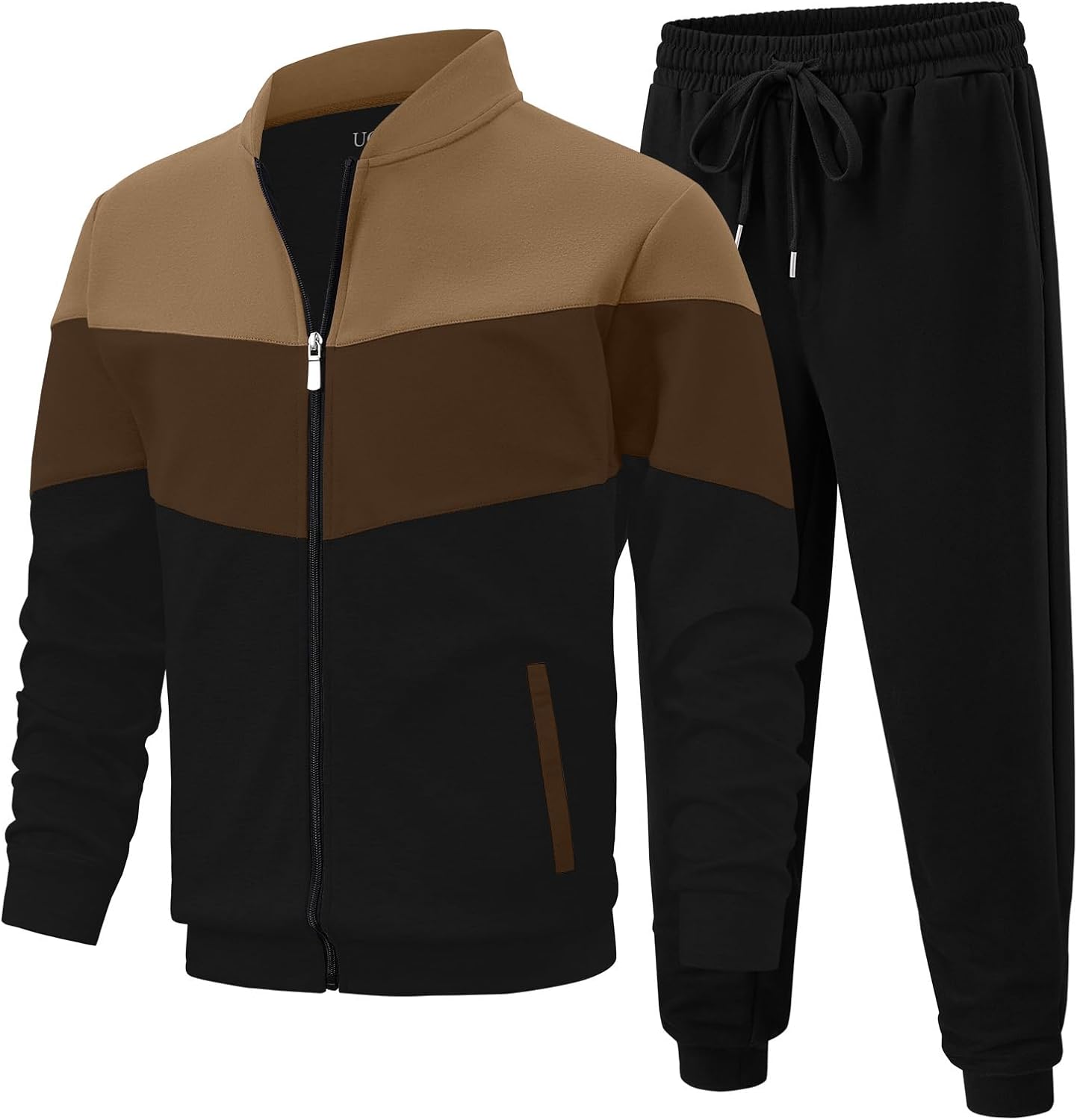 UOUA Men’s Tracksuits Set Full Zip Jacket & Sweatpants 2 Piece Athletic Jogging Suits Casual Sports Color Block Outfit