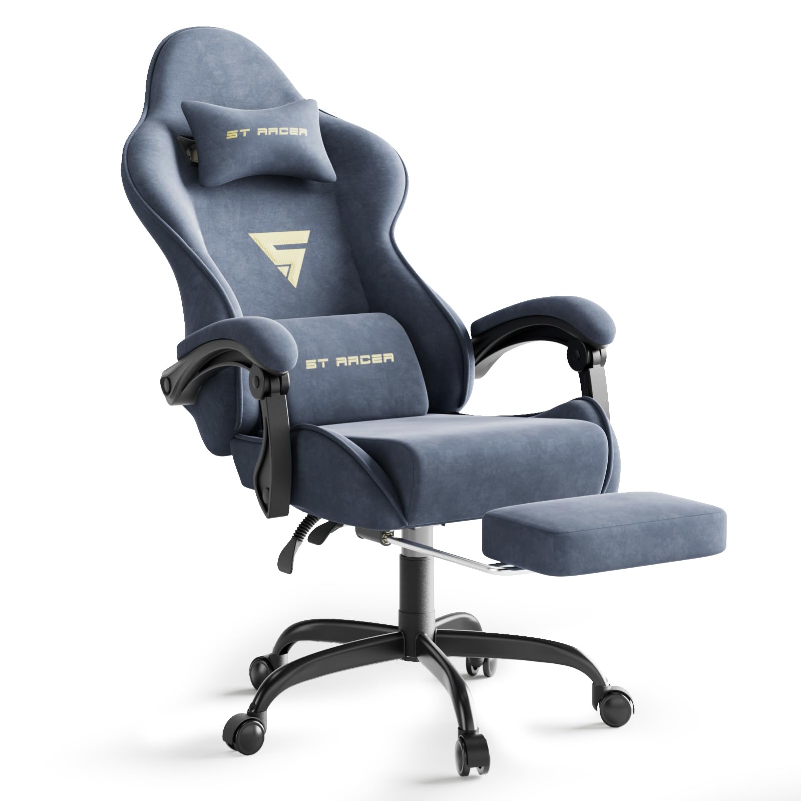 Ferghana Gaming Chair Gaming Chair with Massager, Ergonomic Velvet Gaming Chair, Gamer Chair with Lumbar, Footrest, Office Chair, 250 lbs Weight Capacity, Steel Blue