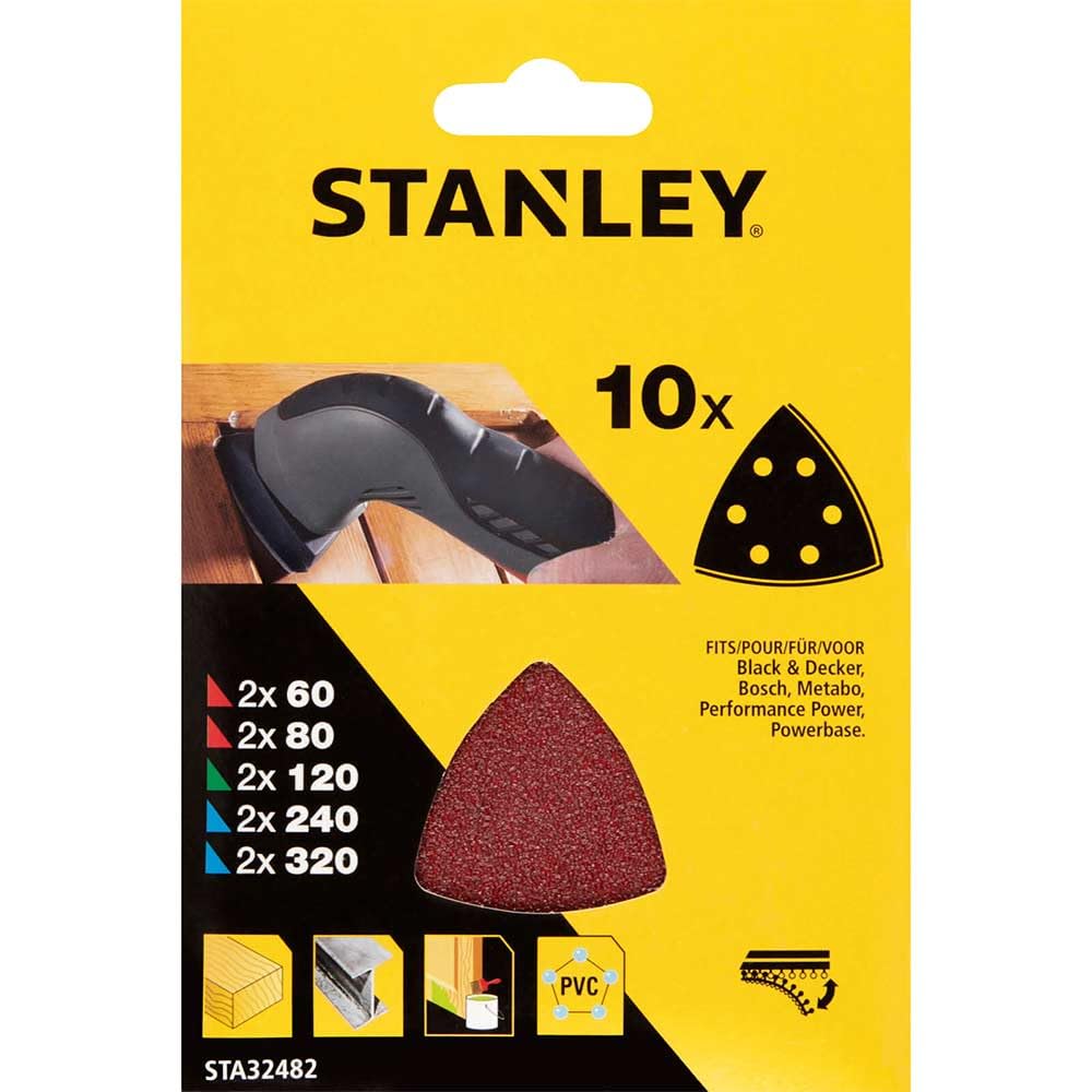 Stanley Punched Hook And Loop Detail Sander Sheets Assorted Pack Of 10