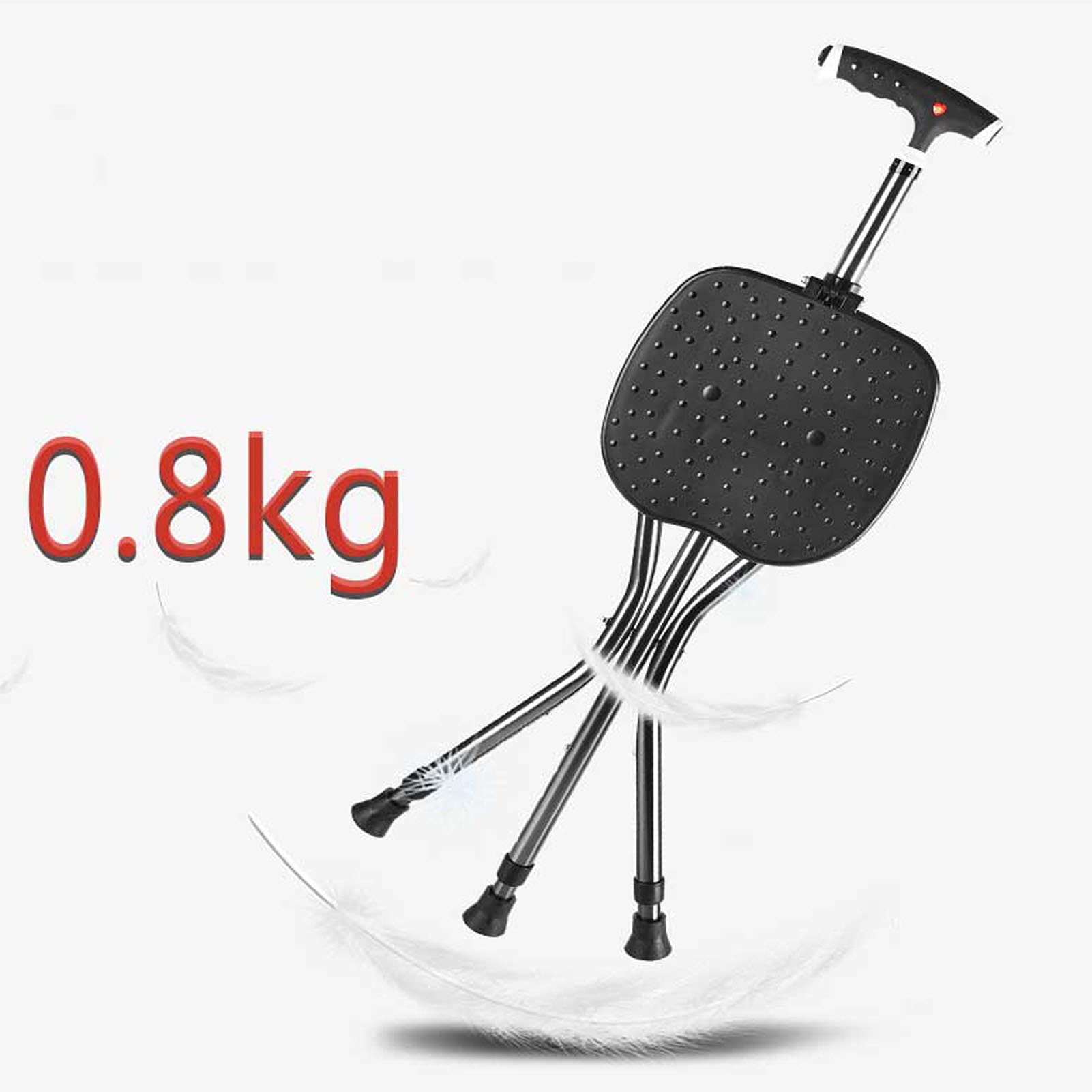 Bastón de Paseo Bastones para Mayores Asiento plegable de bastones Ligero, de altura Silla de muleta ajustable de altura Masaje de masaje Taburete para ancianos, con asas cómodas para caminar, soporte
