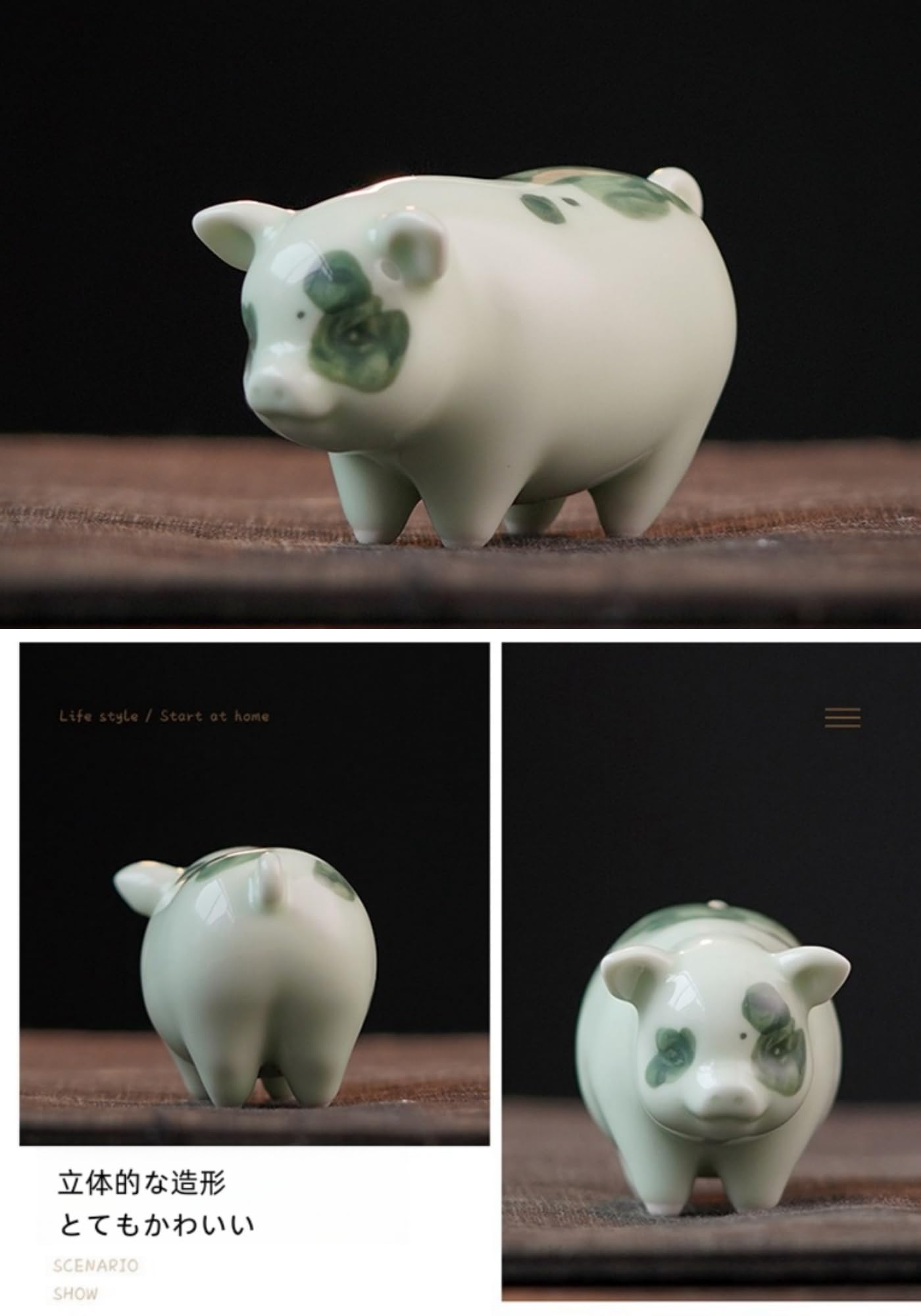 Amazon.co.jp: Eeeza 豚の置物 かわいい 微笑む豚 ブタさん 置物