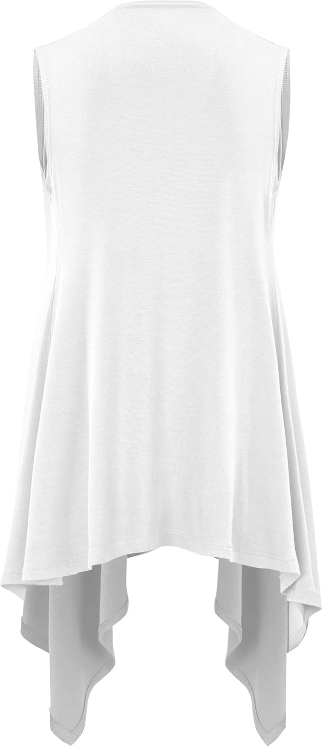 Made By Johnny Women’s Lightweight Sleeveless Cardigan – Draped Open Front Vest with Asymmetrical Hem - Image 3