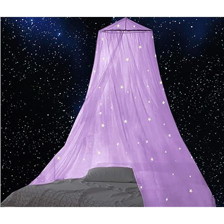 BCBYou Bed Canopy Mosquito Net with Fluorescent Stars Glow in Dark for Baby, Kids, and Adults, for Cover The Baby Crib, Kid Bed, Girls Bed Or Full Size Bed (Purple)