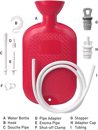 Miniatura 7 de Flents Kit de combinación de duchas y enemas para hombres y mujeres gran capacidad sistema de limpieza multiusos fabricado con material cómodo rojo