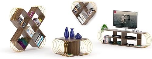 Miniatura 4 de Soporte de TV moderno Mid-Century para televisores de hasta 65 pulgadas, gabinete de TV con centro de entretenimiento con 4 estantes de