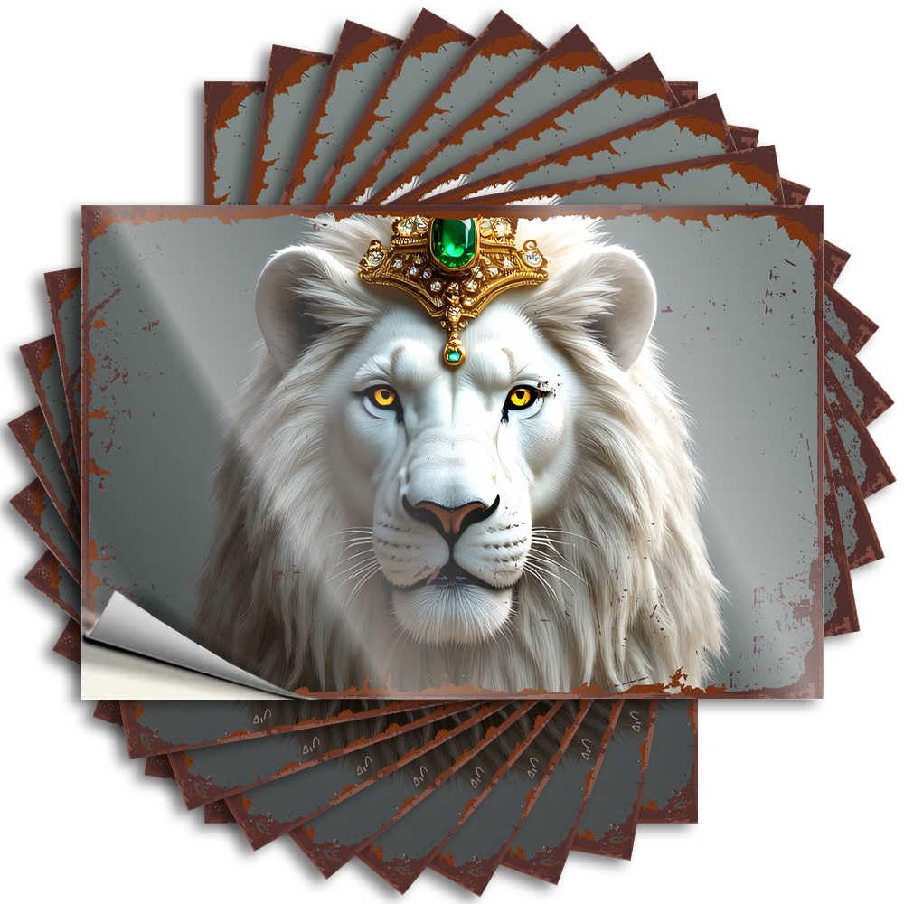 Funny Sticker Retro Kitchen Decor | Plush Laptop Regal White Lion with Golden Crown for Girls(8X12CM)