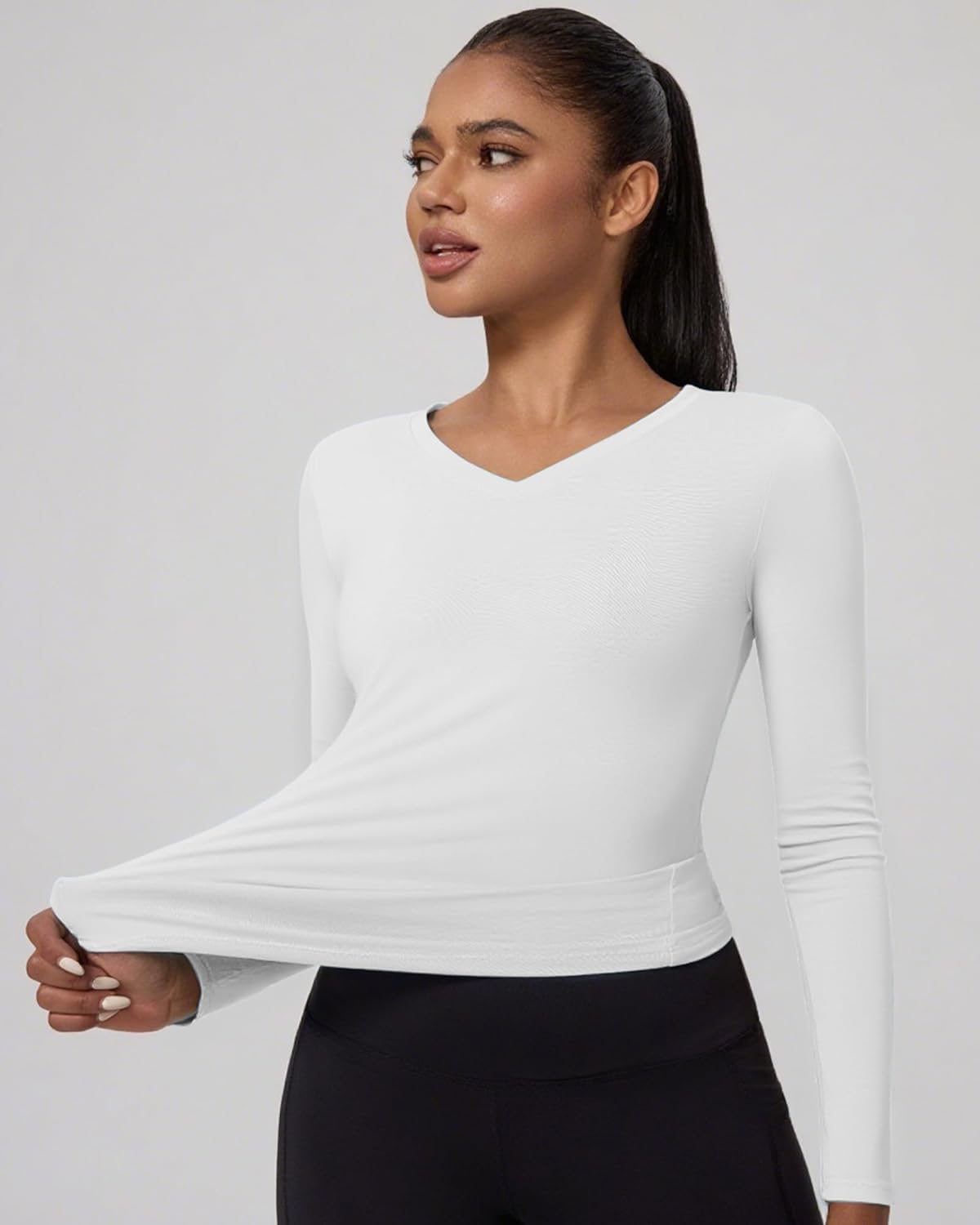 Compression Shirt Women Long Sleeve V Neck Workout Tops Dry-Fit Gym Yoga Moisture-Wicking Sports Base Layer T-Shirts - Image 7