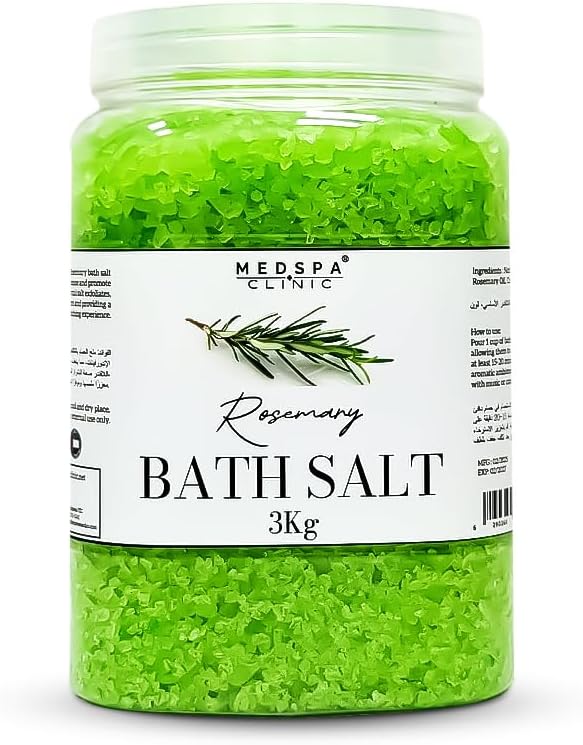 MEDSPA Rosemary Bath Salt for Body & Foot Spa, Calming, Relaxing, Muscle Pain Relief, Aromatherapy, Pure and Natural, Sea Salt, Rosemary Essential Oil Infused with rose Petals 3kg 105oz