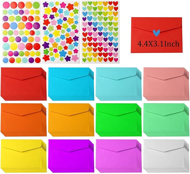 pengxiaomei 120PCS Mini Small Envelopes with 3Sheet DIY Stickers, Colored Envelopes Coin and Seed Envelopes for Gift Cards Home, Garden or Office