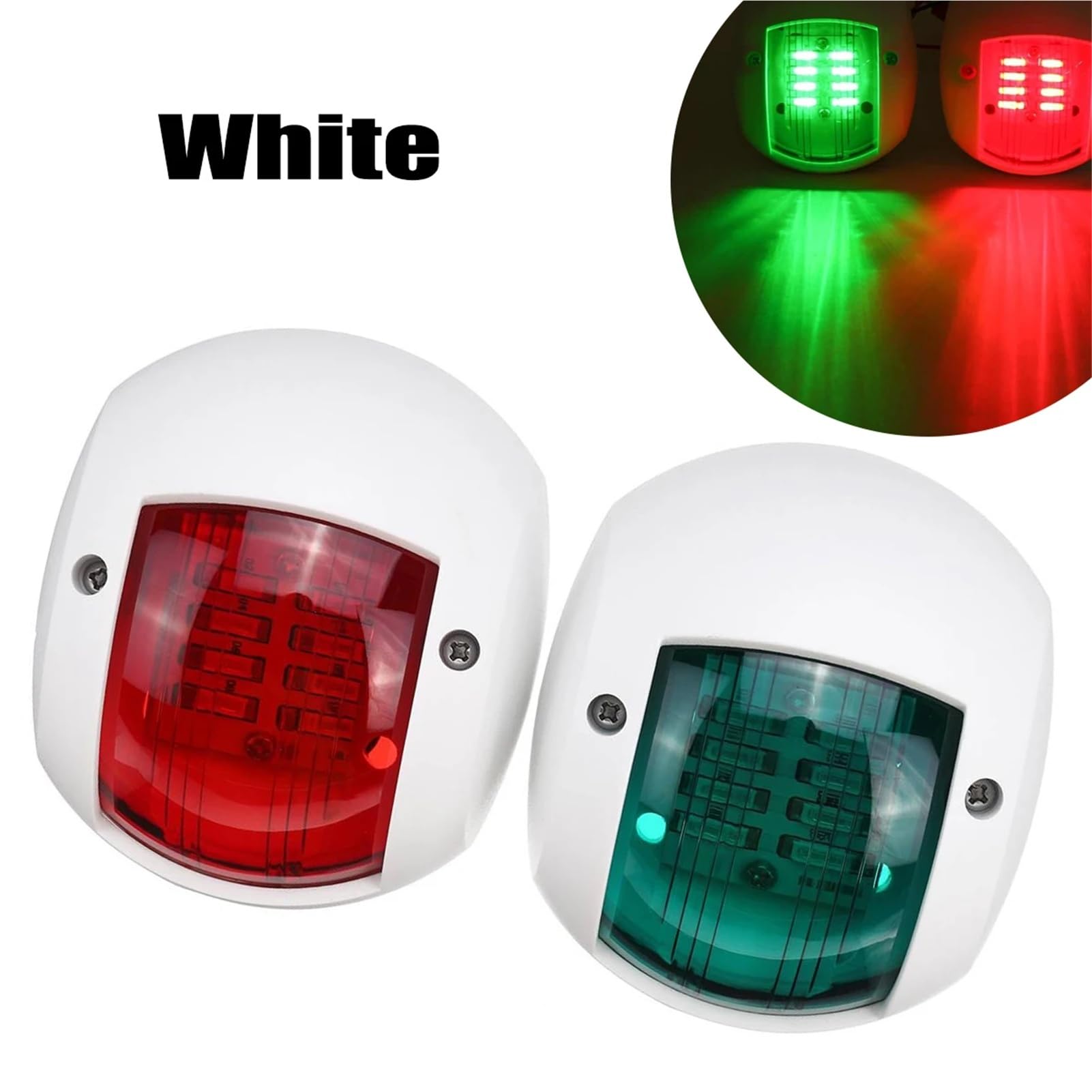 Światła nawigacyjne statków, Zestaw 2 świateł nawigacyjnych LED 12V-24V do łodzi Czerwone Zielone Port Prawa burta Czarne Białe(White-a Pair)