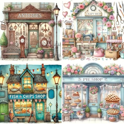 Diamond Painting Kits for Adults, 4 Pack Different Shops 5D Diamond Art Painting for Beginners, Full Drill Round DIY Gem Painting, Diamond Dot Gem Art Painting Kits for Home Art Decor, 13.8X13.8 inch