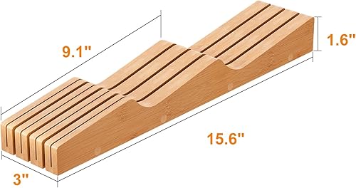 Miniatura 2 de Organizador de cuchillos en el cajón, organizador de cuchillos de madera de bambú, bloque organizador de cuchillos protector (no incluido) (natural,